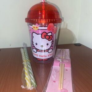Hello Kitty cup + Hello Kitty Chopsticks + 3 reusable straws